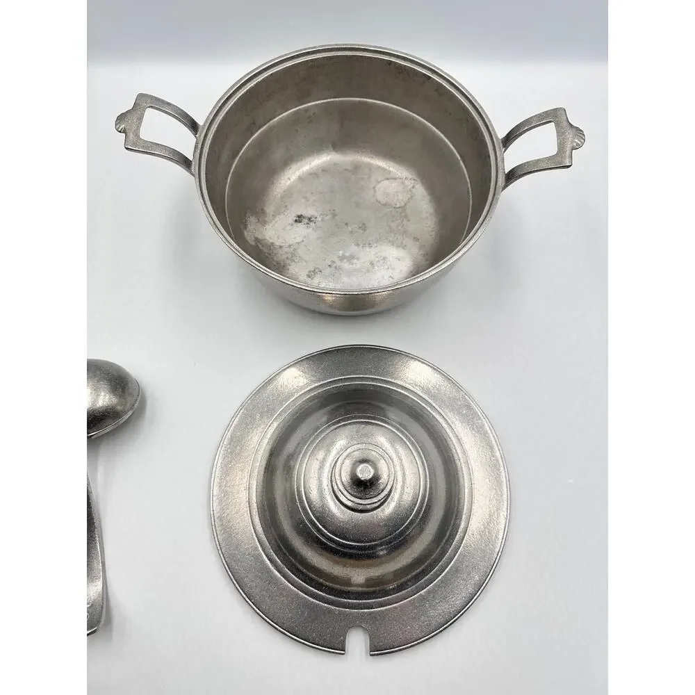 Wilton Armetale Plough Tavern Hollowware Satin Pewter Soup Tureen Lid & Ladle